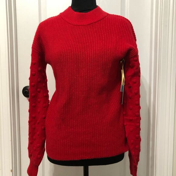 Cece Womens‎ Sweater Size Small Red Bobble Detail Ribbed Crew Neck Pullover NWT - Picture 2 of 10